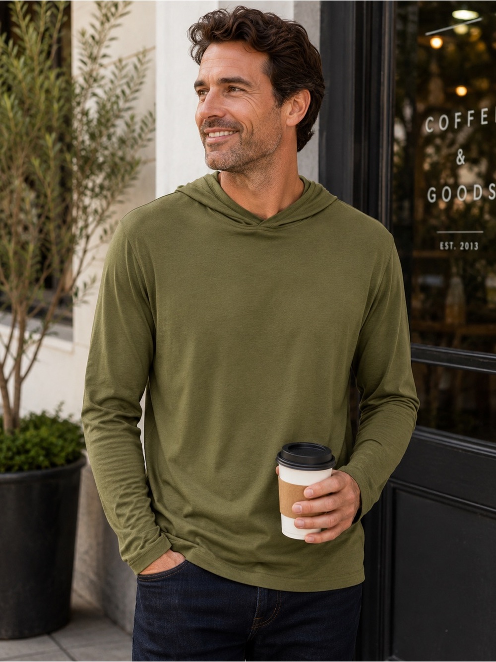 Public Rec Lightweight Hoodie Men’s L Olive Green Pima Cotton TENCEL Pullover